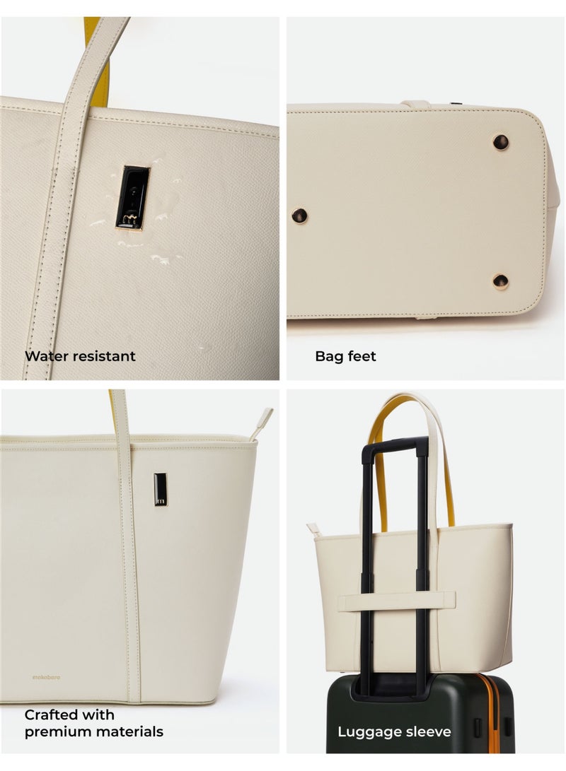 Mokobara The Astrid Tote - Vegan Leather, Oatmilk, Yellow Interior  - Image 5