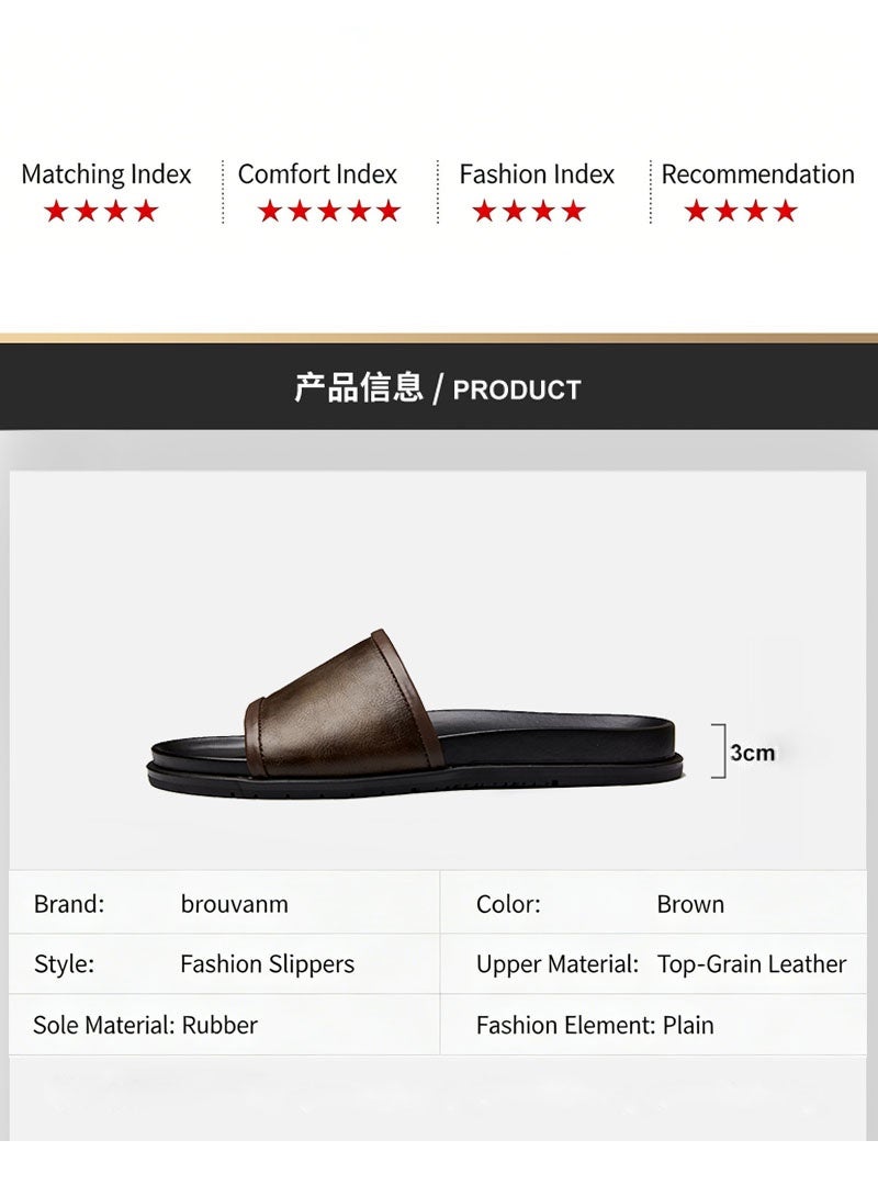 جيوان الرجال الجلد الأصلي شرائح مسطحة Sandals جولة مفتوحة إصبع القدم غير انزلاق في الهواء الطلق انزلاق على الشقق العادية حذاء خفيفة الوزن شاطئ الصيف Sandals - Image 4