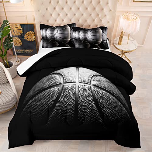 Tailor Shop Twin Size Basketball Comforter Set for Boys Kids Teens Ultra Soft Microfiber Sports Theme Black and Gray Basketball Bedding Sets with 1 Comforter and 1 Pillowcase… - Image 1