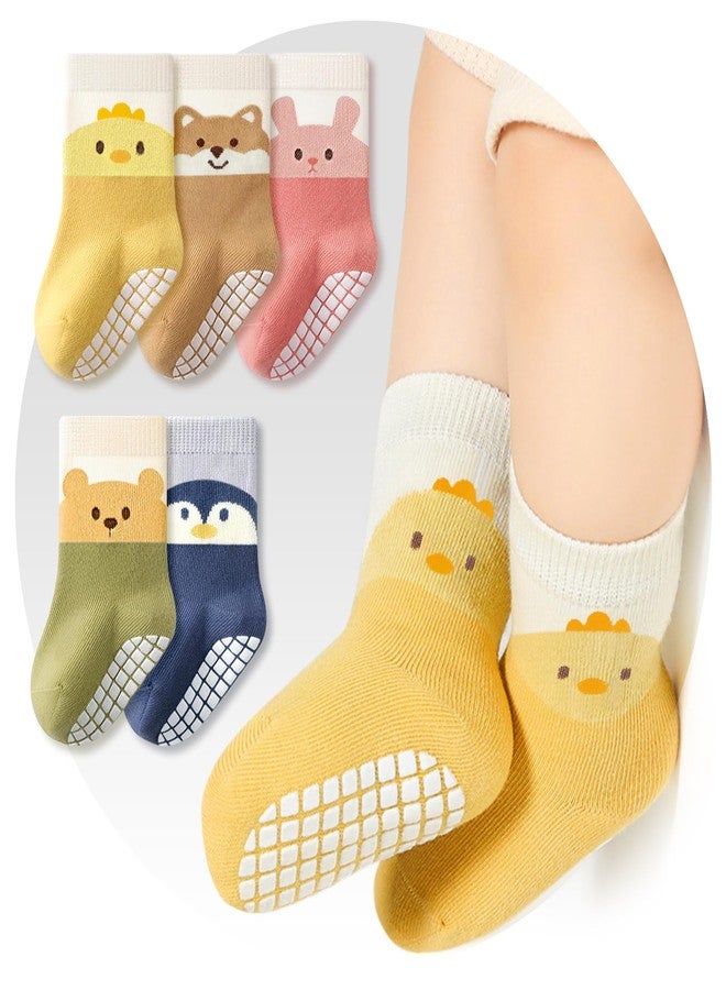Agniphant 5 Pairs Baby Grip Socks with Anti-Skid Sole & Animal | Cotton Anti-Skid Grip Socks with Cartoon Designs, kids socks Essentials, Annual Wear for 12-36 months Boys & Girls - Image 1