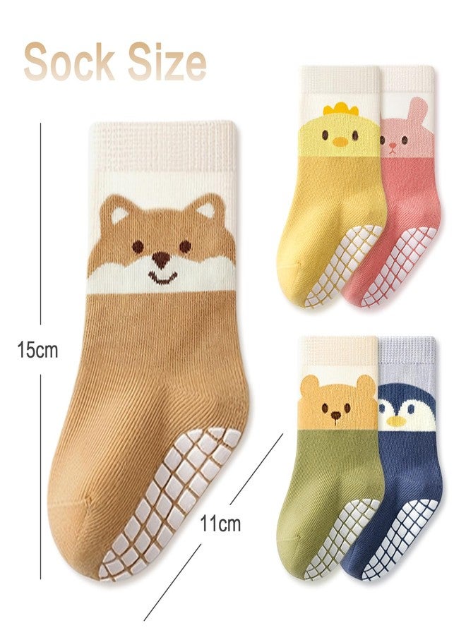 Agniphant 5 Pairs Baby Grip Socks with Anti-Skid Sole & Animal | Cotton Anti-Skid Grip Socks with Cartoon Designs, kids socks Essentials, Annual Wear for 12-36 months Boys & Girls - Image 4