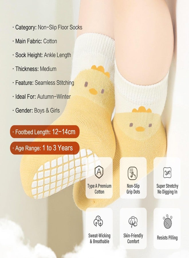Agniphant 5 Pairs Baby Grip Socks with Anti-Skid Sole & Animal | Cotton Anti-Skid Grip Socks with Cartoon Designs, kids socks Essentials, Annual Wear for 12-36 months Boys & Girls - Image 3