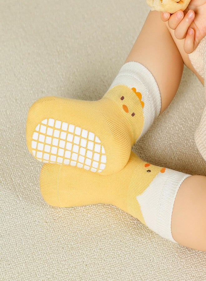 Agniphant 5 Pairs Baby Grip Socks with Anti-Skid Sole & Animal | Cotton Anti-Skid Grip Socks with Cartoon Designs, kids socks Essentials, Annual Wear for 12-36 months Boys & Girls - Image 2