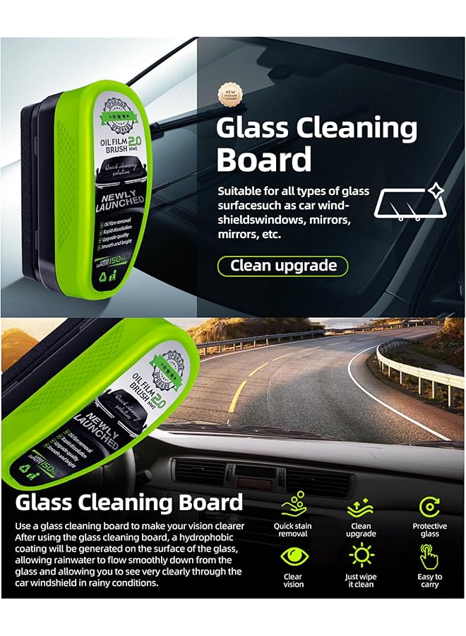 SWIUKPHE Upgrade Automotive Oil Film Cleaning Brush, Reusable Glass Coating For Windshield, Prevents Rain And Fog, Cleaning Glass Brush (Green) - Image 4
