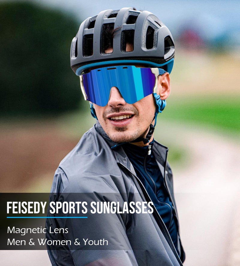 FEISEDY FEISEDY Cycling Sports Sunglasses Wraparound Magnetic Lens Adjustable Legs Visor Men Women Youth Shield B0028  - Image 2