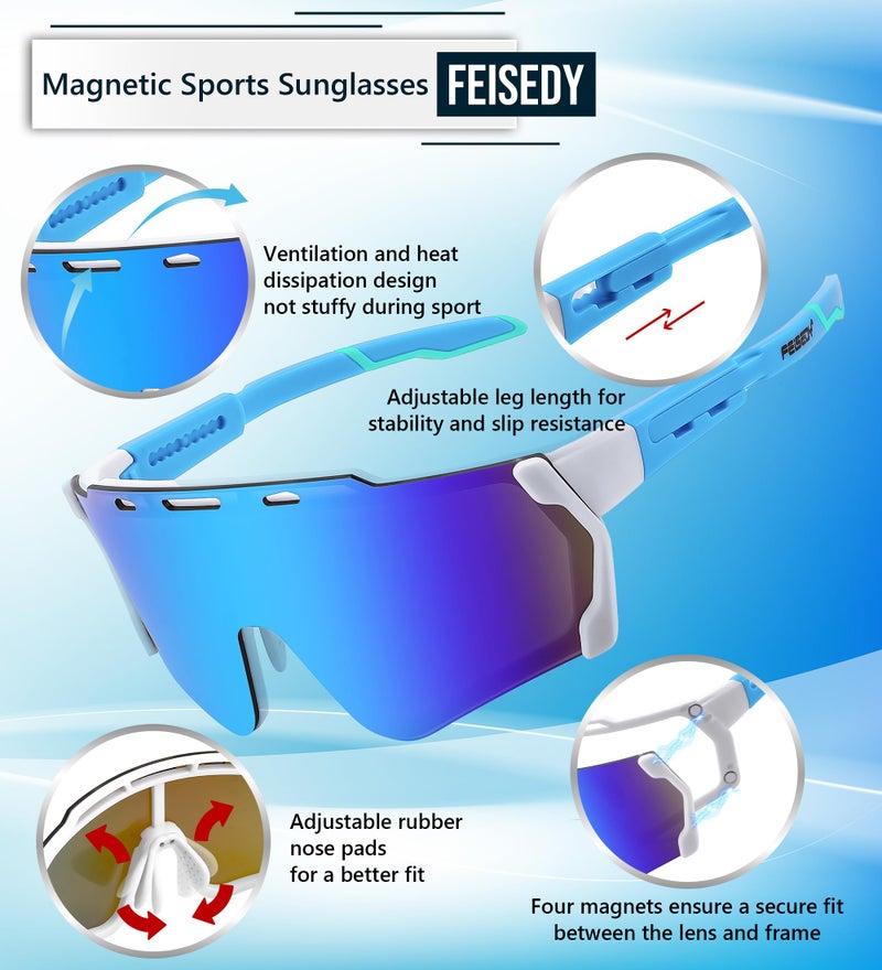 FEISEDY FEISEDY Cycling Sports Sunglasses Wraparound Magnetic Lens Adjustable Legs Visor Men Women Youth Shield B0028  - Image 5