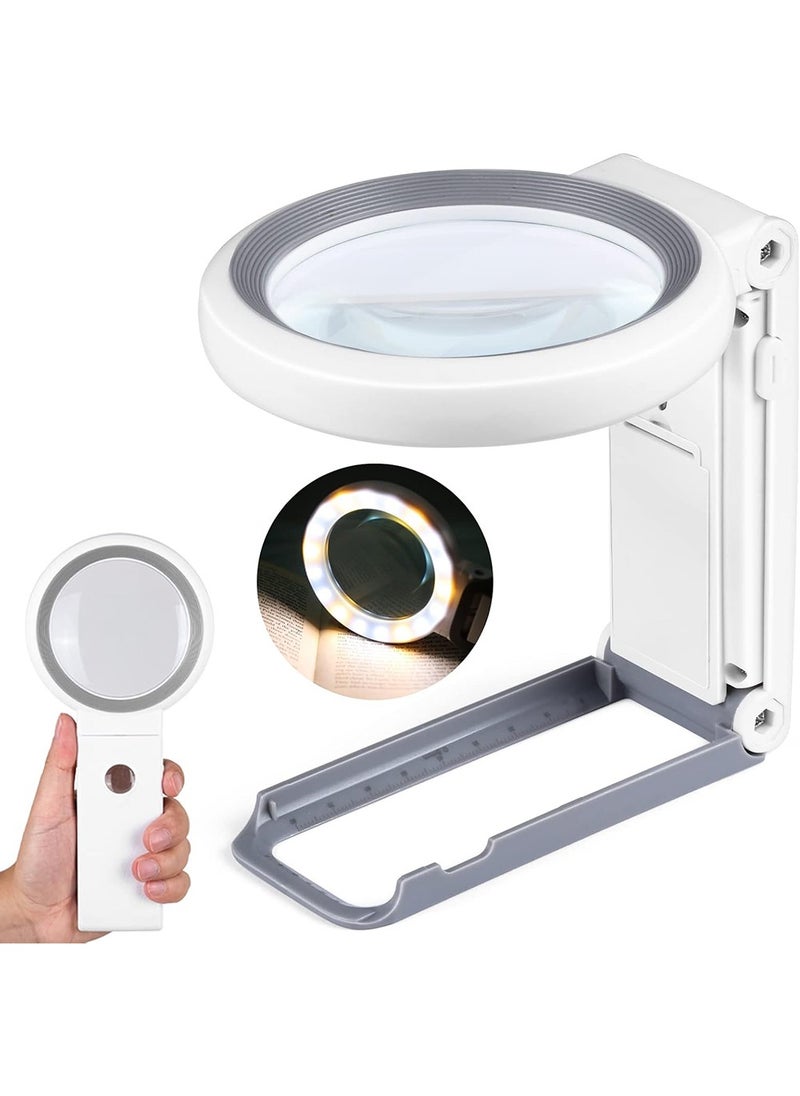 LENND 30X 10X Magnifying Glass with Light and Stand, Foldable Handheld Magnifying Glass 18 LED Illuminated Lighted Magnifier for Macular Degeneration, Seniors Reading, Close Work, Coins, Jewelry  - Image 1