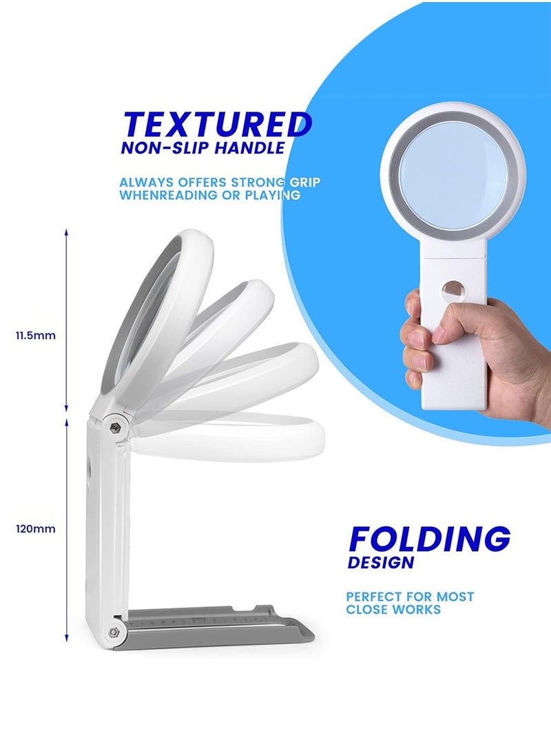 LENND 30X 10X Magnifying Glass with Light and Stand, Foldable Handheld Magnifying Glass 18 LED Illuminated Lighted Magnifier for Macular Degeneration, Seniors Reading, Close Work, Coins, Jewelry  - Image 3