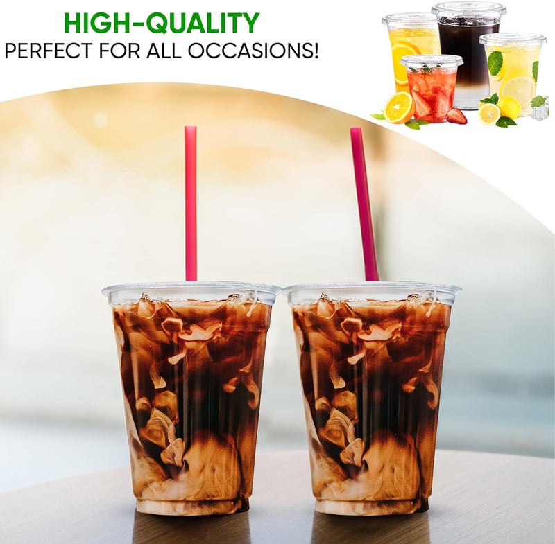 Green Direct 10 oz. Clear Cups With Lids/Clear Disposable Cups/Ice coffee cups & Bubble Boba Tea Cups/Clear Plastic Cups with Lids/Cup with Lid for Cold Drinking & Smoothie Pack of 100 - Image 5