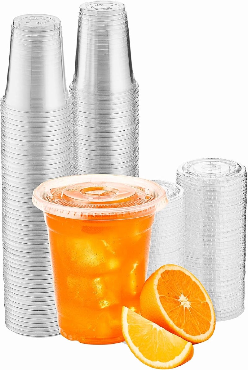 Green Direct 10 oz. Clear Cups With Lids/Clear Disposable Cups/Ice coffee cups & Bubble Boba Tea Cups/Clear Plastic Cups with Lids/Cup with Lid for Cold Drinking & Smoothie Pack of 100 - Image 1