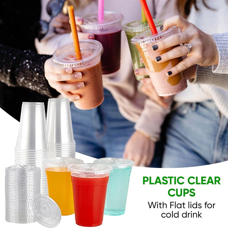 Green Direct 10 oz. Clear Cups With Lids/Clear Disposable Cups/Ice coffee cups & Bubble Boba Tea Cups/Clear Plastic Cups with Lids/Cup with Lid for Cold Drinking & Smoothie Pack of 100 - Image 3