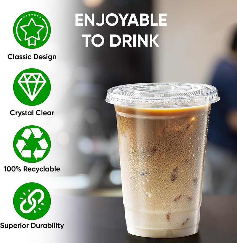 Green Direct 10 oz. Clear Cups With Lids/Clear Disposable Cups/Ice coffee cups & Bubble Boba Tea Cups/Clear Plastic Cups with Lids/Cup with Lid for Cold Drinking & Smoothie Pack of 100 - Image 4