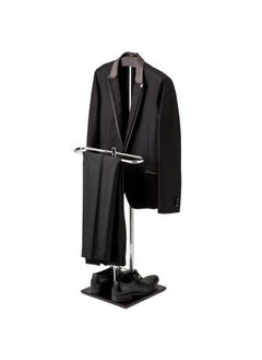 MyGift MyGift Brown Wood and Metal Valet and Suit Stand Executive Mens Garment Organizer Rack Coat and Pants Hanger  - Image 2