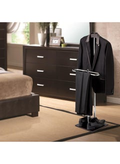 MyGift MyGift Brown Wood and Metal Valet and Suit Stand Executive Mens Garment Organizer Rack Coat and Pants Hanger  - Image 3