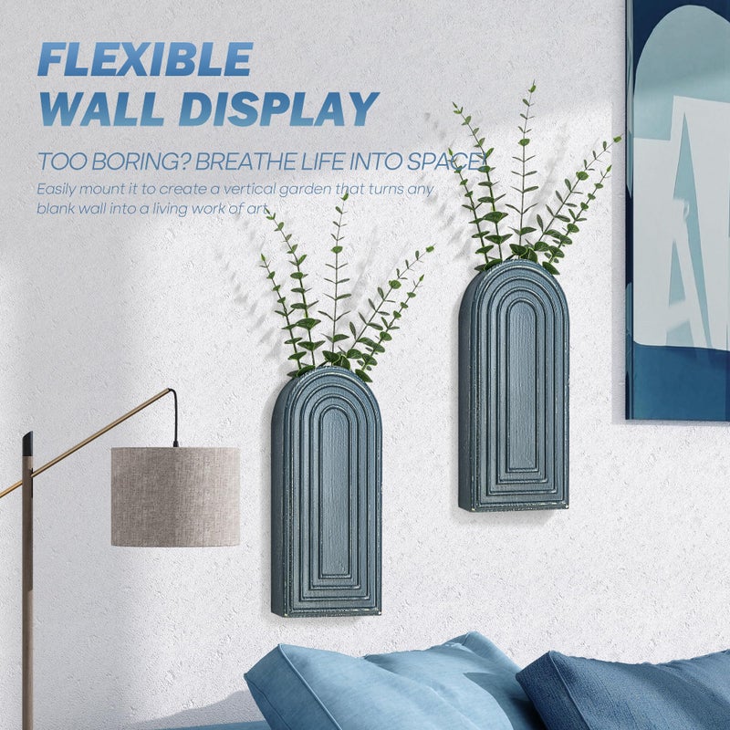 EOSAHR Pine Wood Wall Vases Set of 2 â€“ Boho Decor Wall Planters for Indoor Plants & Flowers â€“ Farmhouse Hanging Vases for House Decorations Living Room, Bedroom, Kitchen & Office (Denim Blue) - Image 5