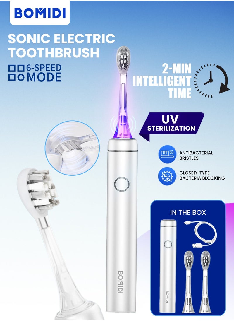 BOMIDI Sonic Electric Toothbrush – 60° Sweeping Deep Clean, 6 Modes, UV Sterilization, IPX7 Waterproof, Smart Timer, Long Battery Life, Type-C Fast Charging | Total 2 Brush Heads in The Box | BOMIDI TX6 (Grey) Box  - Image 1