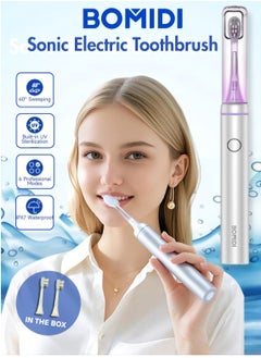 BOMIDI Sonic Electric Toothbrush – 60° Sweeping Deep Clean, 6 Modes, UV Sterilization, IPX7 Waterproof, Smart Timer, Long Battery Life, Type-C Fast Charging | Total 2 Brush Heads in The Box | BOMIDI TX6 (Grey) Box  - Image 3