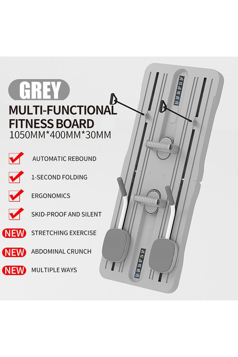 VUCATIN Pilates Board - Pilates Reformer Set Multi-Purpose Foldable Pilates Reformer Board for Home 5 in 1 Pilates Sliding Board Multifunctional Abdominal Exercise Board Foldable Pilates Reformer Board with Elbow Support and Resistance Bands (Grey) - Image 2