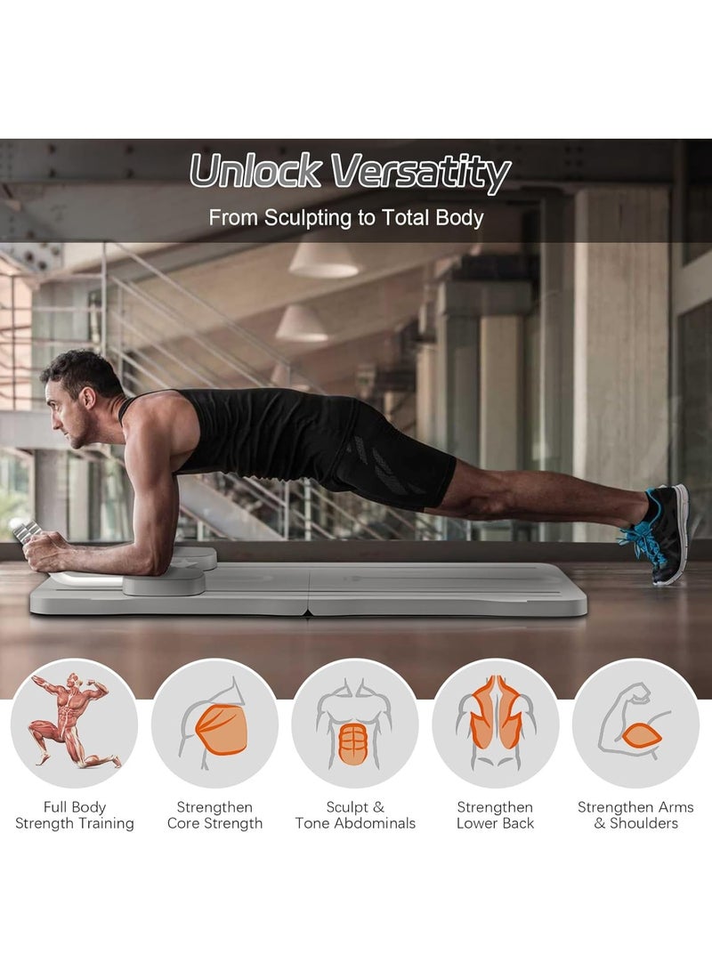 VUCATIN Pilates Board - Pilates Reformer Set Multi-Purpose Foldable Pilates Reformer Board for Home 5 in 1 Pilates Sliding Board Multifunctional Abdominal Exercise Board Foldable Pilates Reformer Board with Elbow Support and Resistance Bands (Grey) - Image 3