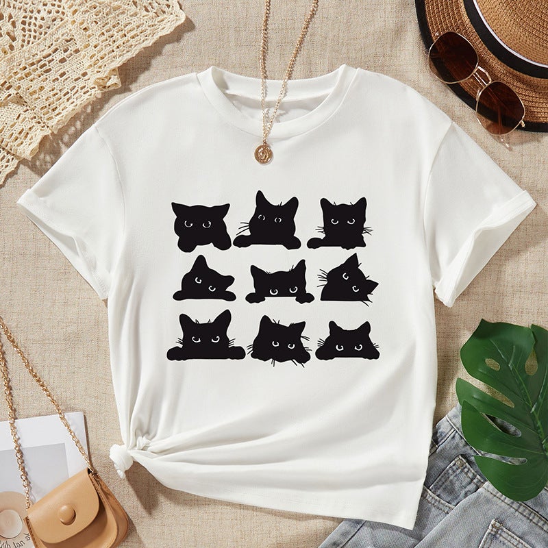Children'S Loose T-Shirt Cartoon Black Cat T-Shirt Suit Casual Temperament A Generation Of Overseas Children'S Clothing - Image 5