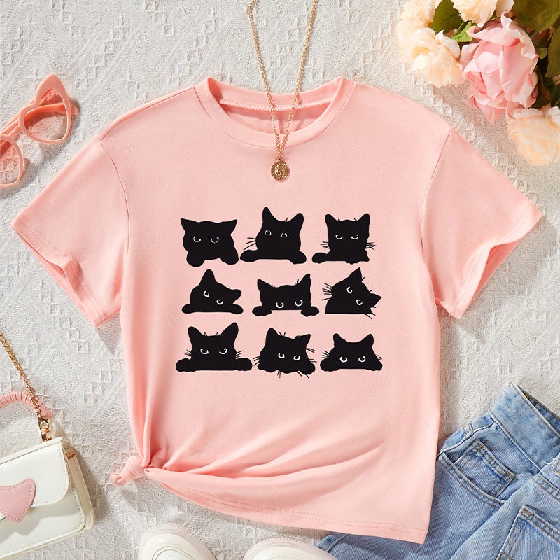 Children'S Loose T-Shirt Cartoon Black Cat T-Shirt Suit Casual Temperament A Generation Of Overseas Children'S Clothing - Image 4