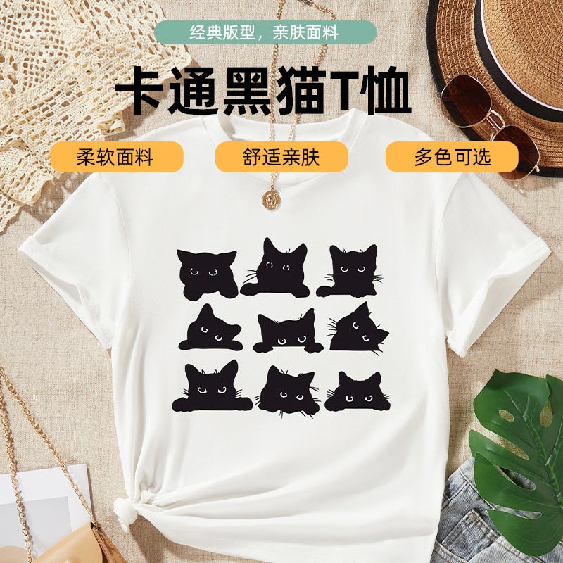 Children'S Loose T-Shirt Cartoon Black Cat T-Shirt Suit Casual Temperament A Generation Of Overseas Children'S Clothing - Image 2