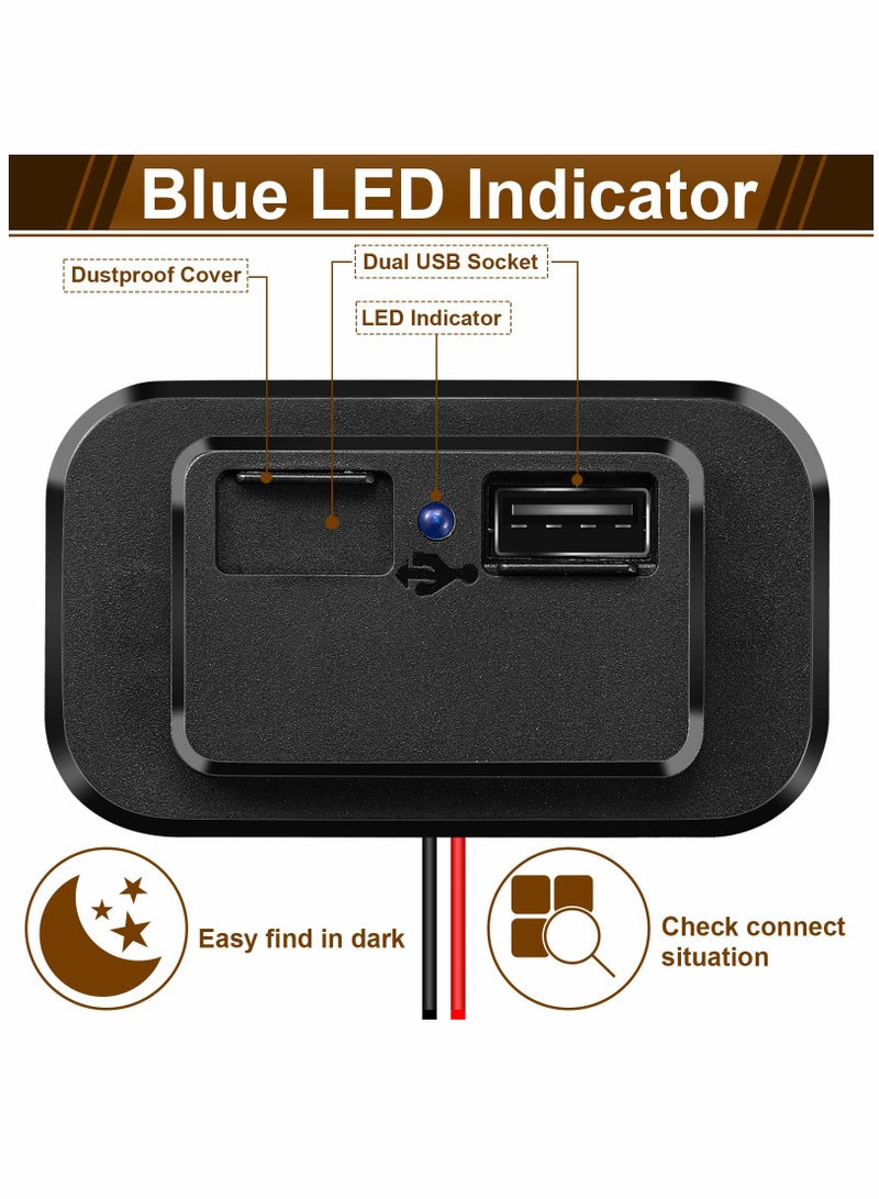 12V USB Automotive Outlet, Dual-Port Panel Mount USB Charger, Multi-Function Switch Panel, 2-Pack for Convenient Power Access in Vehicles - Image 3