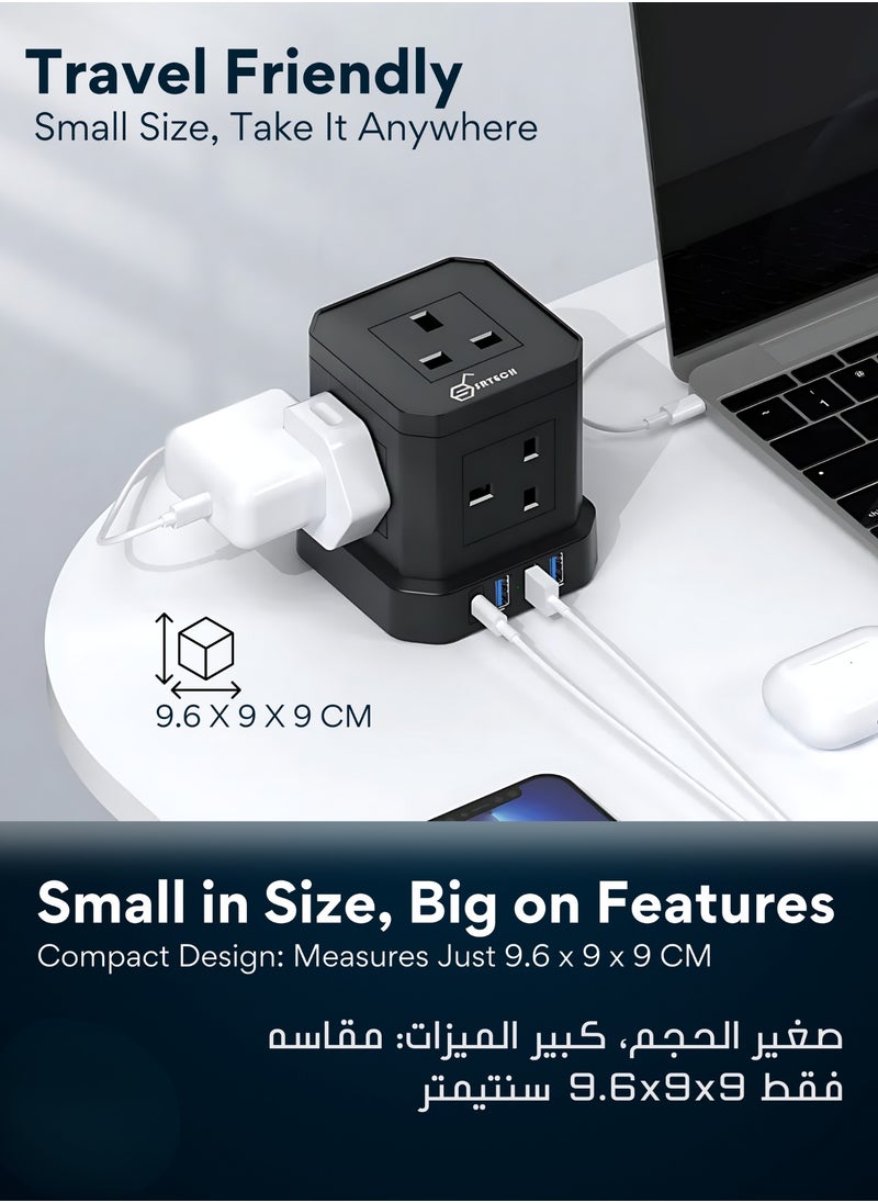 SRTECH SRTECH, 5M Extension Cord, Power Strip, multi Plug, 5 socket with multiplug USB Type C, A Durable fused Cable Surge, Tower Cube design, 1-Year warranty Lead Design for office home  - Image 3