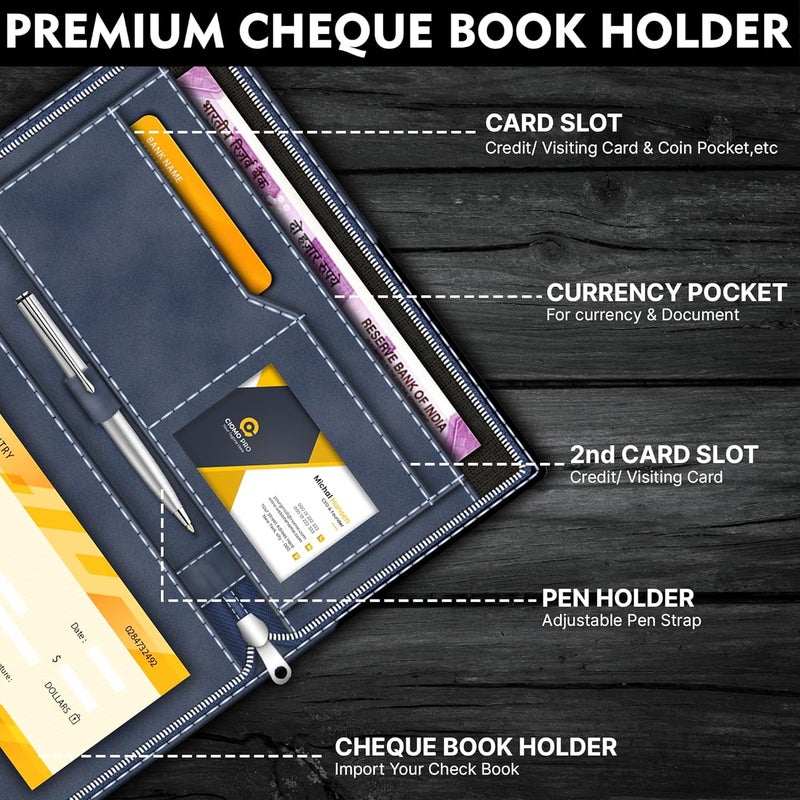 FEDUS Vegan Leather Expanding Handmade Multiple Cheque Book Holder for Cards, Women/Men Checkbook Wallet, Traveling Wallets, Documents Holder (Blueberry) - Image 4