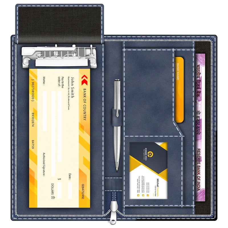 FEDUS Vegan Leather Expanding Handmade Multiple Cheque Book Holder for Cards, Women/Men Checkbook Wallet, Traveling Wallets, Documents Holder (Blueberry) - Image 1