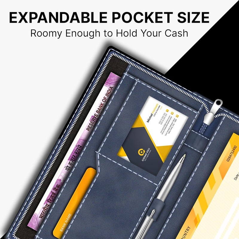 FEDUS Vegan Leather Expanding Handmade Multiple Cheque Book Holder for Cards, Women/Men Checkbook Wallet, Traveling Wallets, Documents Holder (Blueberry) - Image 5