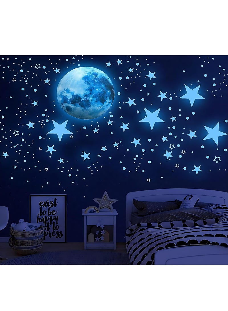 مجموعة ملصقات مضيئة في الظلام على شكل نجوم وقمر - 438 قطعة، ديكور للأسقف والجدران، مثالية لغرف الأطفال والرضع وغرف النوم - تتوهج لمدة 6 ساعات بعد التعرض للضوء - Image 1