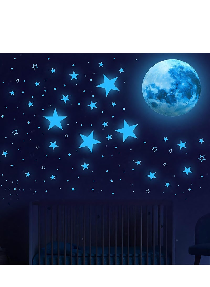 مجموعة ملصقات مضيئة في الظلام على شكل نجوم وقمر - 438 قطعة، ديكور للأسقف والجدران، مثالية لغرف الأطفال والرضع وغرف النوم - تتوهج لمدة 6 ساعات بعد التعرض للضوء - Image 2