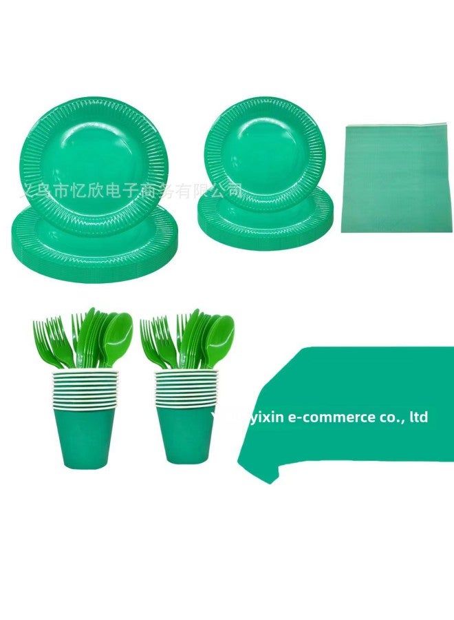 New In Stock Pink Tableware Suit Paper Cup Paper Tray Paper Cup Paper Towel Tablecloth Disposable Solid Color Party Supplies Batch-Color:Green-Specifications:Paper Cups 10/pack - Image 1