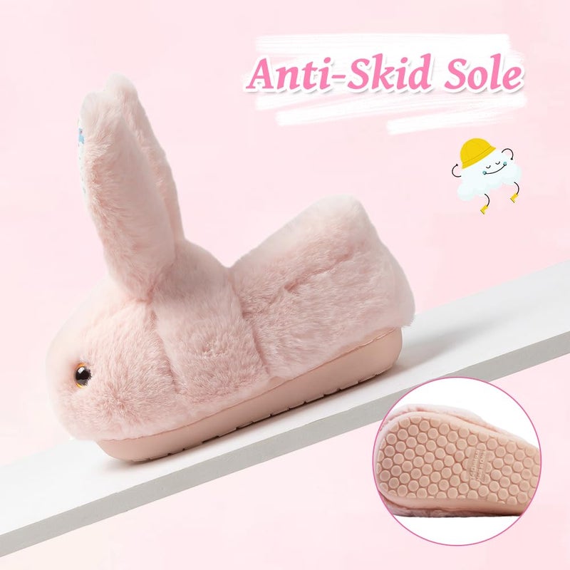 DRECAGE Girls Toddler Slippers Boys House Shoes for Little Kids Cute with Bunny Design Plush Indoor Slippers Non-Slip Pink 5-5.5 Infant - Image 4