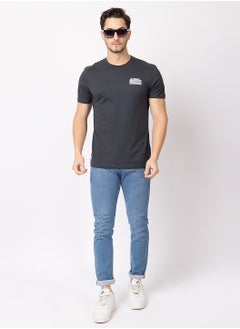 OCTAVE Octave Men's Solid Color Cotton T-shirt with Graphic Back design,Charcol  - Image 1