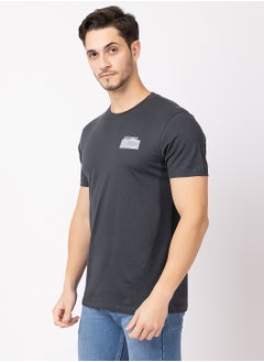 OCTAVE Octave Men's Solid Color Cotton T-shirt with Graphic Back design,Charcol  - Image 3