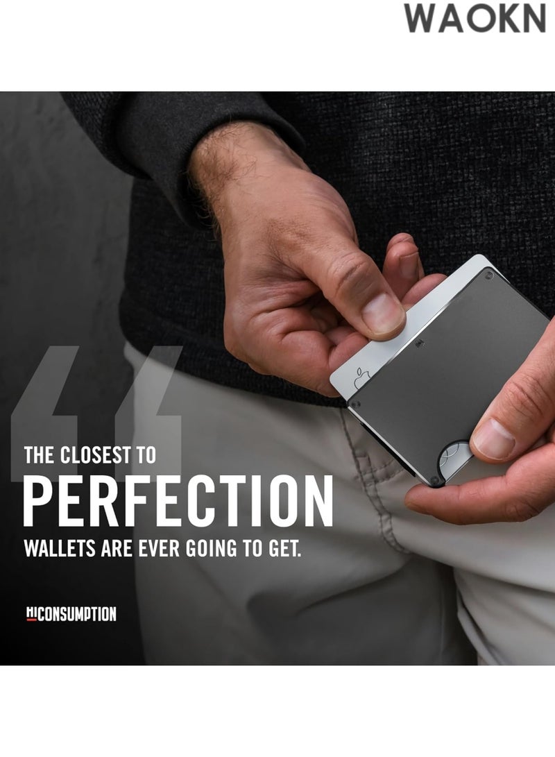 WAOKN Wallet is the ultimate fusion of style, functionality, and durability, designed for the modern man who values both form and function. Crafted from high-quality Carbon Fiber 3K, this wallet is not only sleek and lightweight but also incredibly strong, ensuring long-lasting performance., RFID Protected Front Pocket Wallets with Integrated Cash Strap(Gunmetal) - Image 3