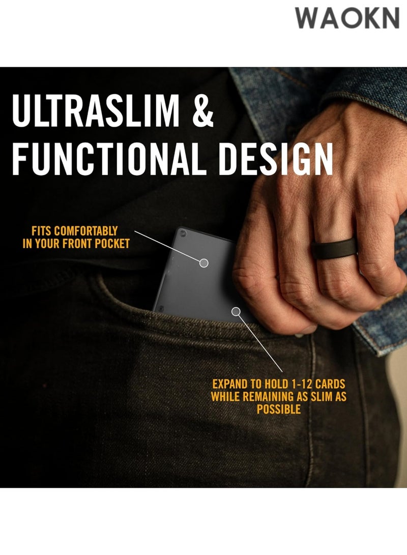 WAOKN Wallet is the ultimate fusion of style, functionality, and durability, designed for the modern man who values both form and function. Crafted from high-quality Carbon Fiber 3K, this wallet is not only sleek and lightweight but also incredibly strong, ensuring long-lasting performance., RFID Protected Front Pocket Wallets with Integrated Cash Strap(Gunmetal) - Image 1