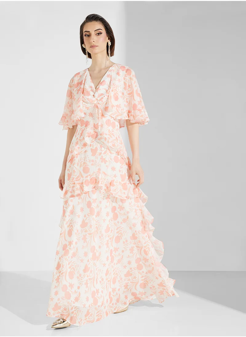 True Decadence Floral Print V-Neck Maxi Dress