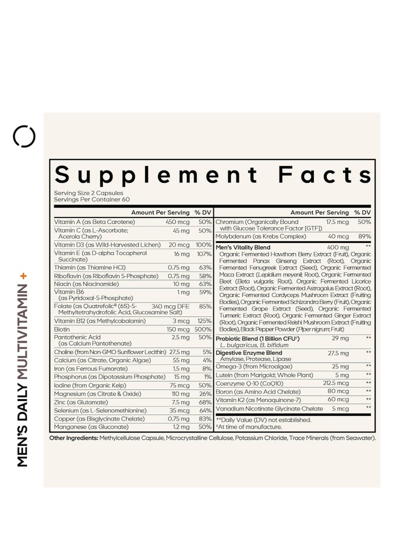 Codeage Men's Daily Multivitamin – 25+ Essential Vitamins & Minerals, Organic Whole Foods, Probiotics, Omega-3, Zinc, Vitamins A, B, C, D, E & K – 120 Capsules - Image 2