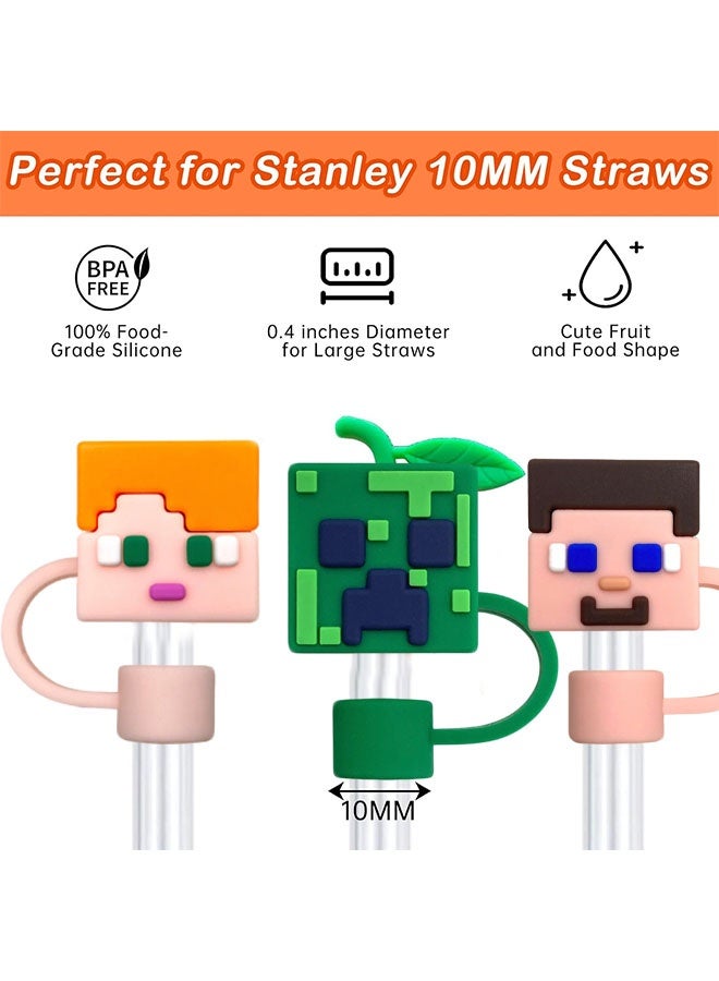 5pcs Minecraft Reusable Stanley Straw Cover Silicone Straw Topper Straw Covers Cap for Stanley Cup 30&40oz with Tumblers 10mm 0.4in Stanley Lid Accessories Simple Stanley Cup Straw Topper - Image 2