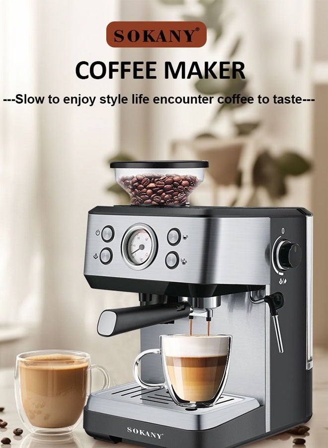 sokany 4 In 1 Espresso Machine,1400W/1.6L Cappuccino/Latte/Espresso/Grind Coffee Machine with Automatic Milk Frother, 20 Bar Pump Pressure,Coffee Maker for Home and Office,LG-SK77-2 - Image 3
