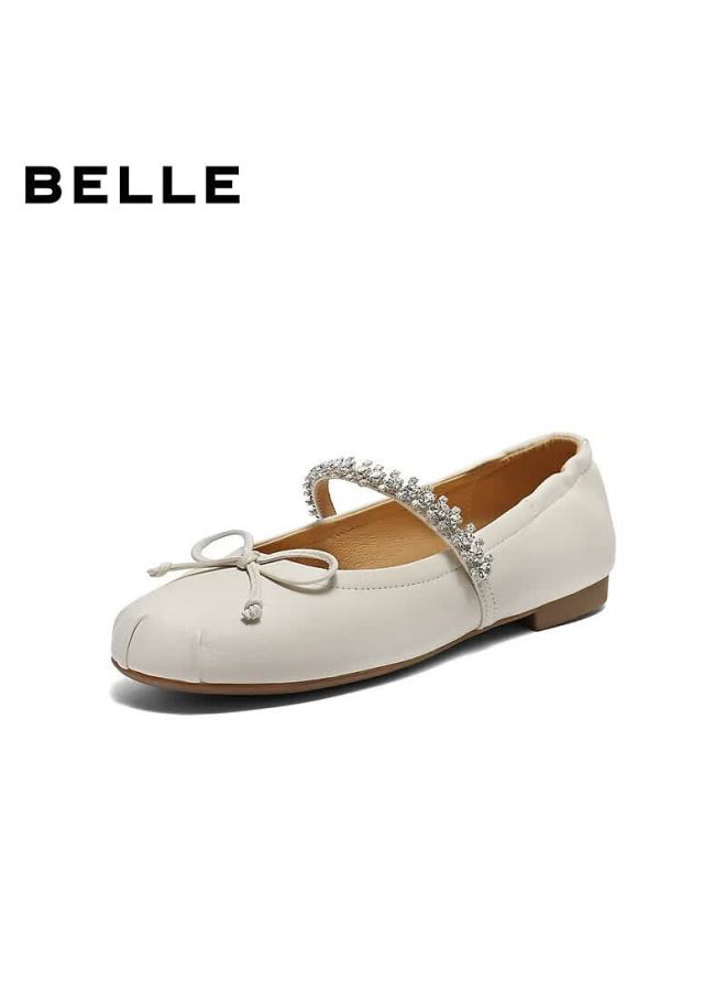 Belle Women's Moonlight Mary Jane 25 Autumn Flat Silver Ballet Evening Shoes 3h9f5cq5 Almond White Size 35 - Image 1