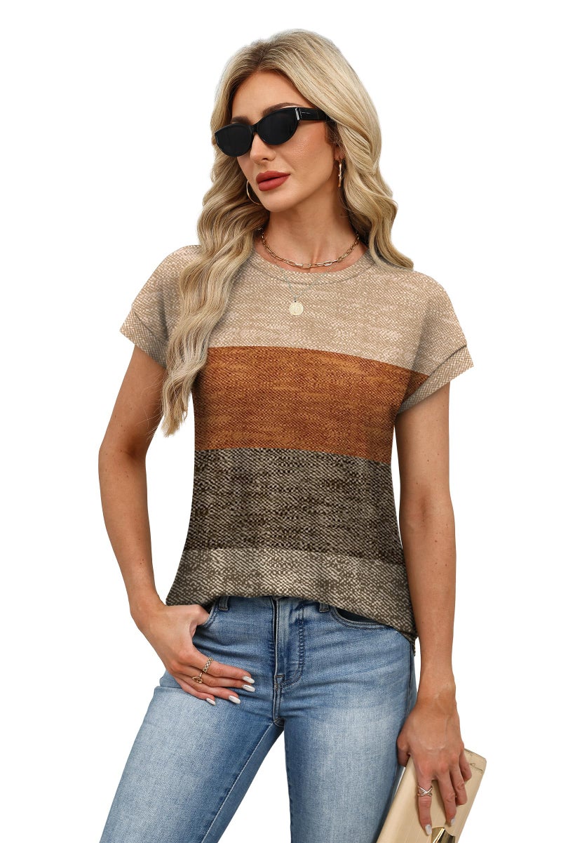 Alaroo Cute Tops for Women Dressy Short Sleeve Shirts Business Casual Summer Clothes Beach Vacation Outfits Spring Fashion Clothing Color Block M - Image 3