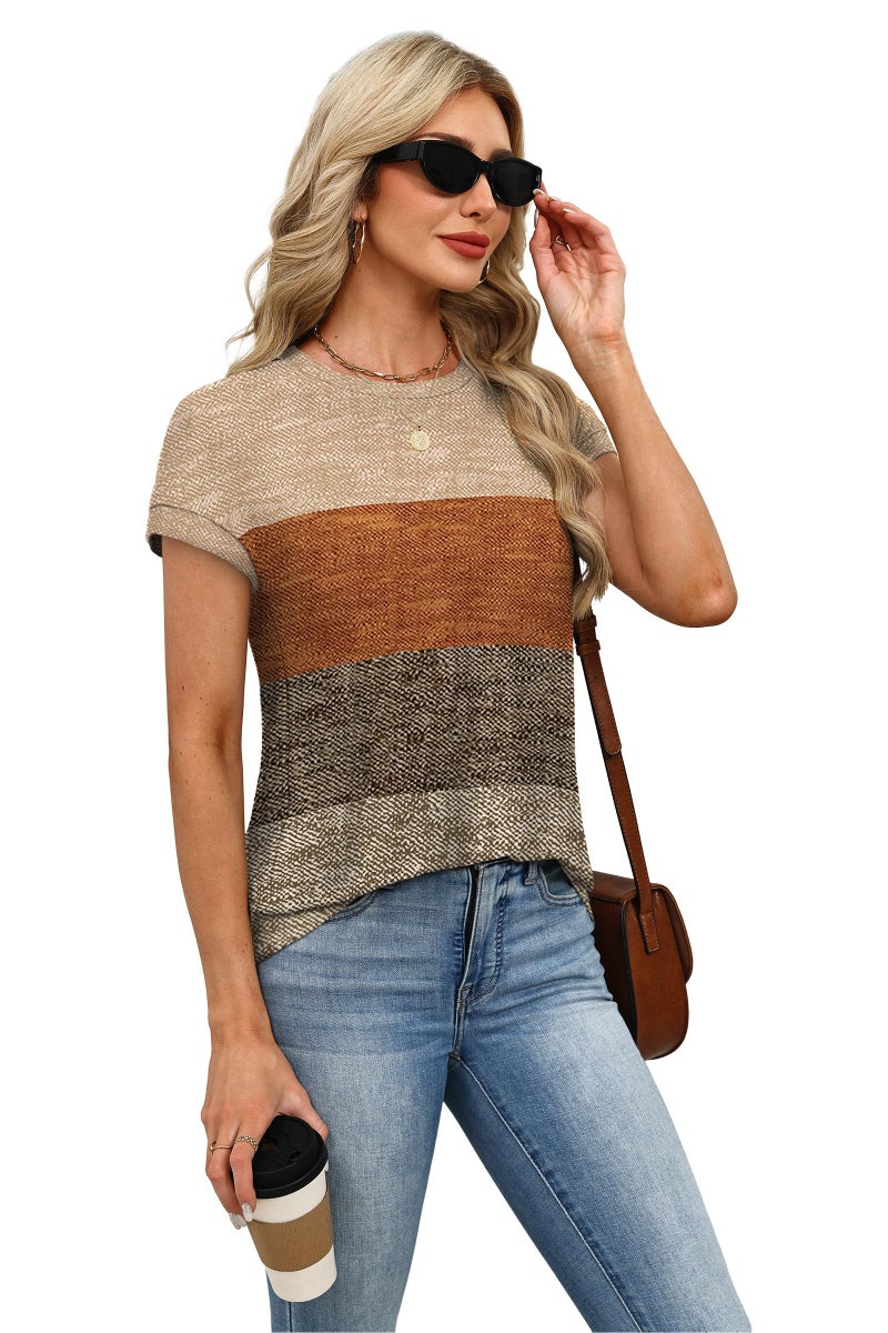 Alaroo Cute Tops for Women Dressy Short Sleeve Shirts Business Casual Summer Clothes Beach Vacation Outfits Spring Fashion Clothing Color Block M - Image 4