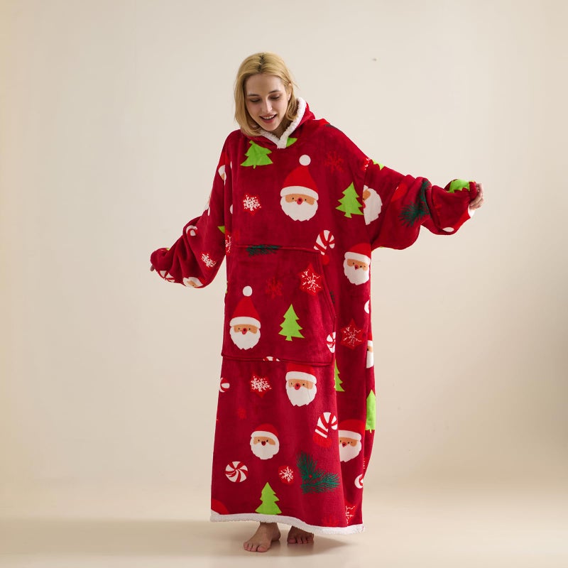TSUTOMI Wearable Blanket Hoodie, Oversized Sherpa Wearable Hooded Blanket,Warm Cozy Sherpa Hoodie Gifts for Women Girls Adult -Christmas themed patterns - Image 2