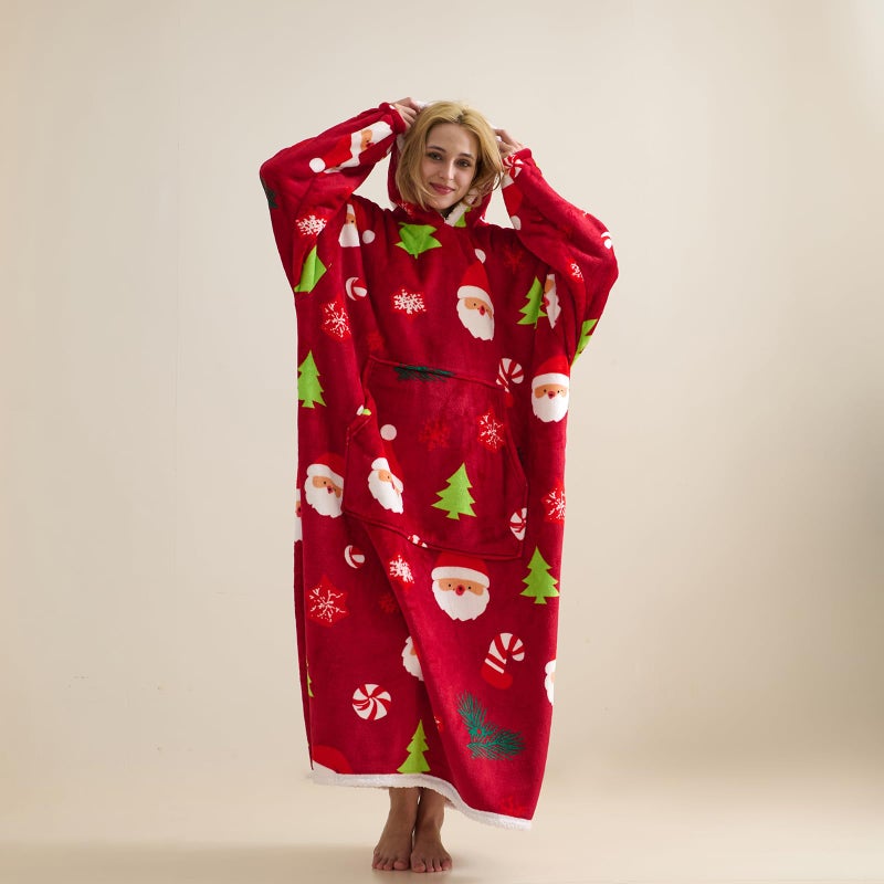 TSUTOMI Wearable Blanket Hoodie, Oversized Sherpa Wearable Hooded Blanket,Warm Cozy Sherpa Hoodie Gifts for Women Girls Adult -Christmas themed patterns - Image 1