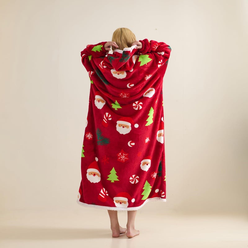 TSUTOMI Wearable Blanket Hoodie, Oversized Sherpa Wearable Hooded Blanket,Warm Cozy Sherpa Hoodie Gifts for Women Girls Adult -Christmas themed patterns - Image 3