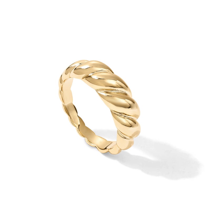 PAVOI 14K Yellow Gold Plated Croissant Dome Rings for Women - Trendy Twisted Braided Band - Chunky Signet Stackable Ring Stetement Jewelry - Size 7 - Image 1